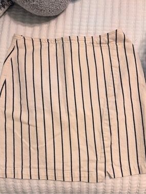 Madewell Cream Mini Skirt with Black Pinstripes